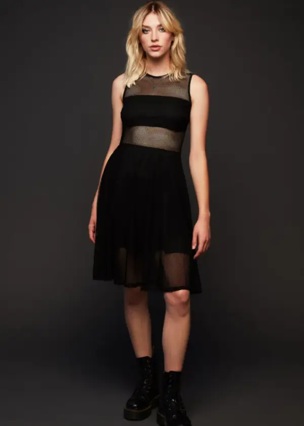 Black Fishnet A-Line Midi Dress