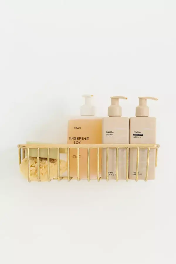 Wall-Mounted Brass Bath Caddy