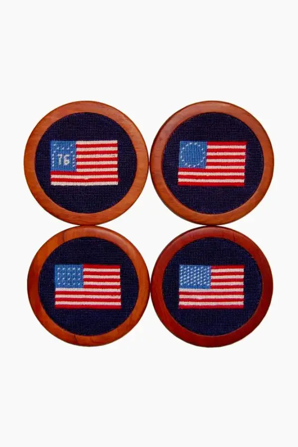 American Flag Needlepoint Coaster Set
