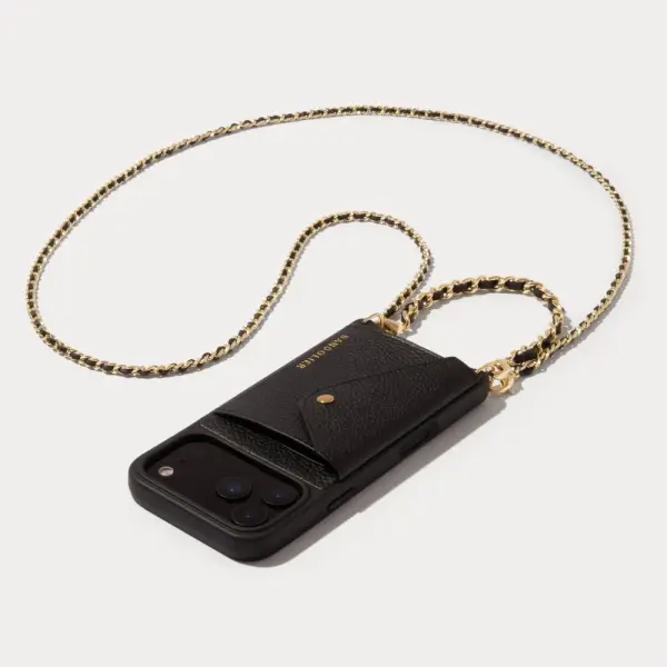 Lily Side Slot Leather Crossbody Bandolier Set - Black/Gold