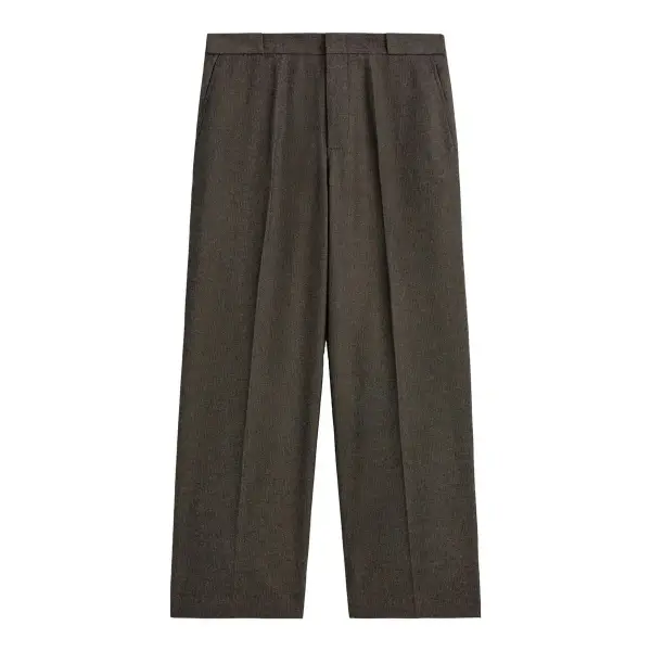 Herringbone Relaxed-Fit Wide-Leg Trousers
