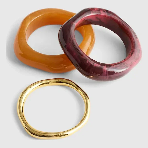Three-Pack Sculptural Resin Bangle Bracelet Set