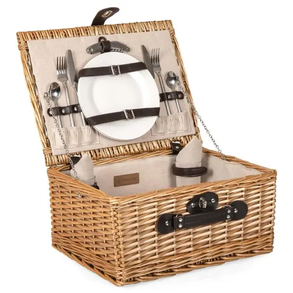 Clince French Willow Picnic Basket with Serverware for 2