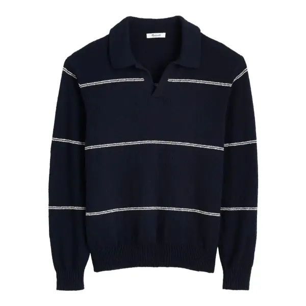 Johnny-Collar Sweater Polo in Textured Cotton