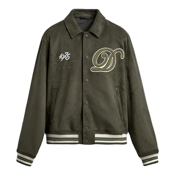 Faux Suede Bomber Jacket with Lapel Collar And Long Sleeves