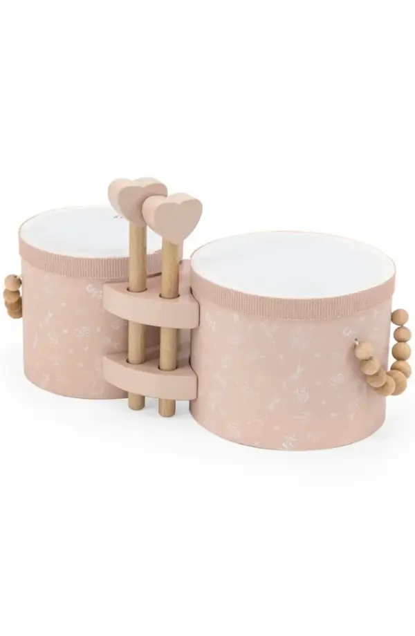 Wooden Bongos Pink, 2 Heartshaped Drum Sticks, Ages 2+