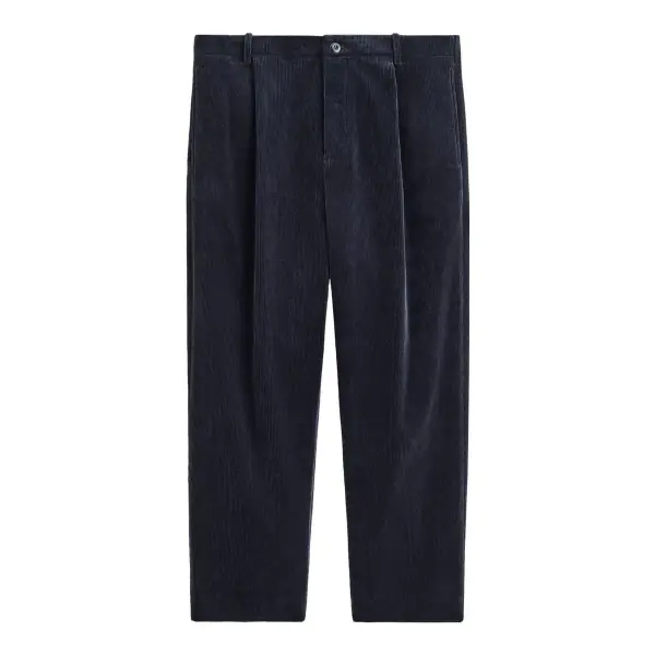 Pleated Corduroy Straight Leg Pants