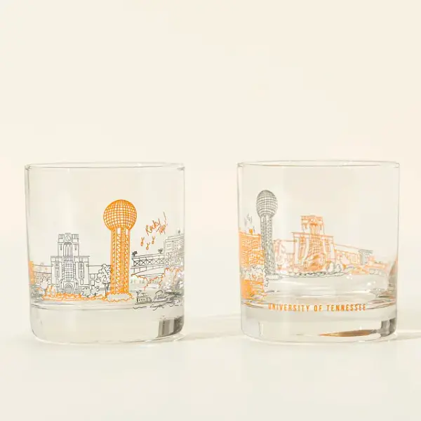 College Cityscape Rocks Glasses - Set of 2