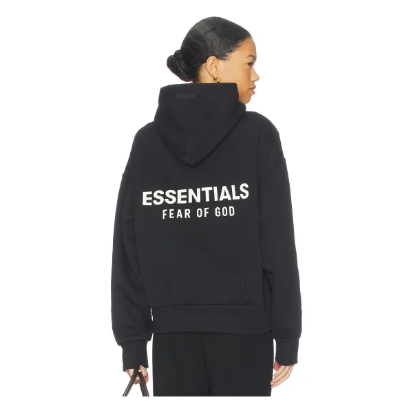 Fear of God ESSENTIALS Fleece Hoodie in Black | REVOLVE