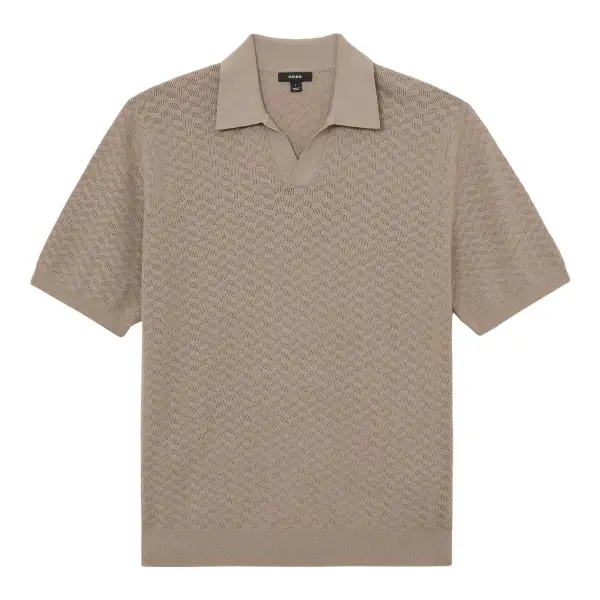 Sol Textured-Knit Open-Collar Polo Shirt