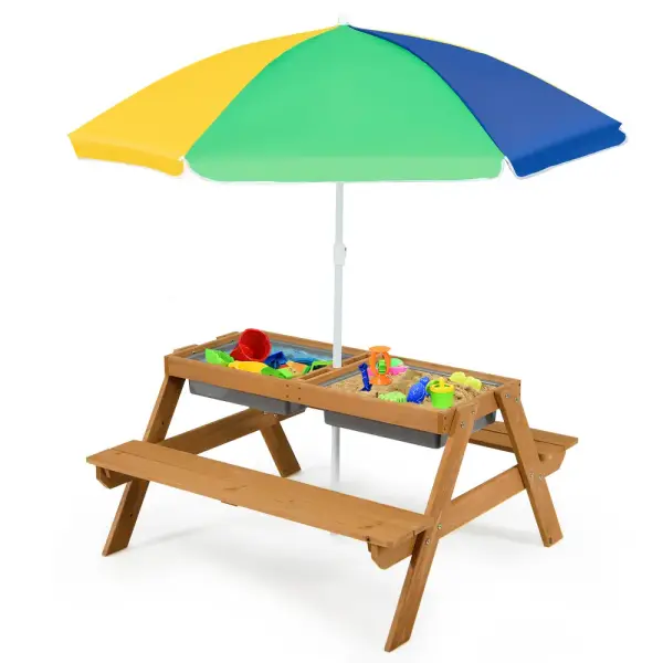 Isabelle & Max™ Callicoon Kids Solid Wood Rectangular Outdoor Table and Bench & Reviews | Wayfair