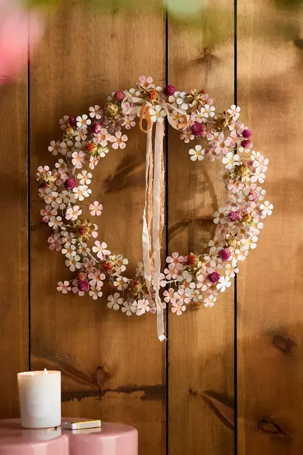 Pink Ditsy Floral Iron Wreath