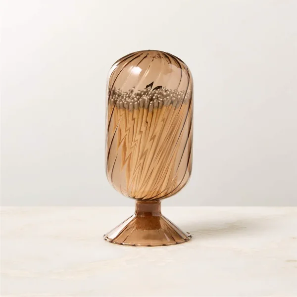 Small Amber Glass Helix Cloche with Silver Matches