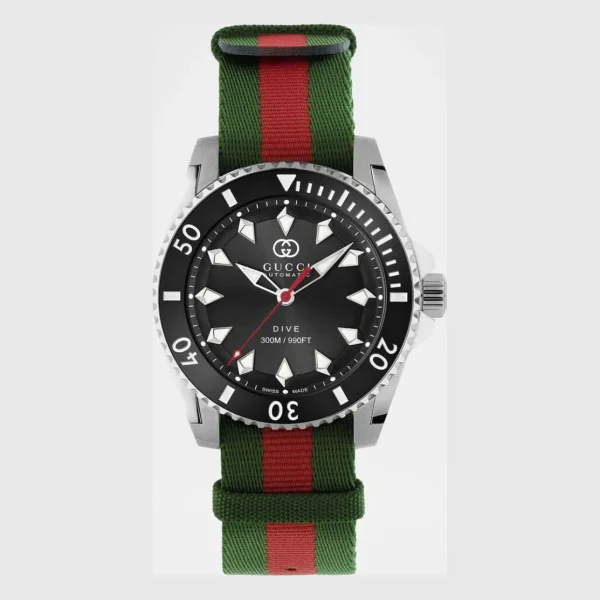 Gucci Dive Green and Red Nylon-Strap Watch, 40mm