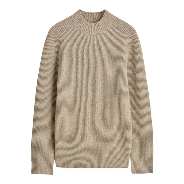 Ribbed Wool Funnel-Neck Sweater