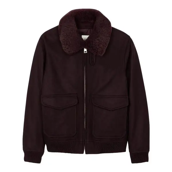Wool Aviator Jacket with Shearling Collar