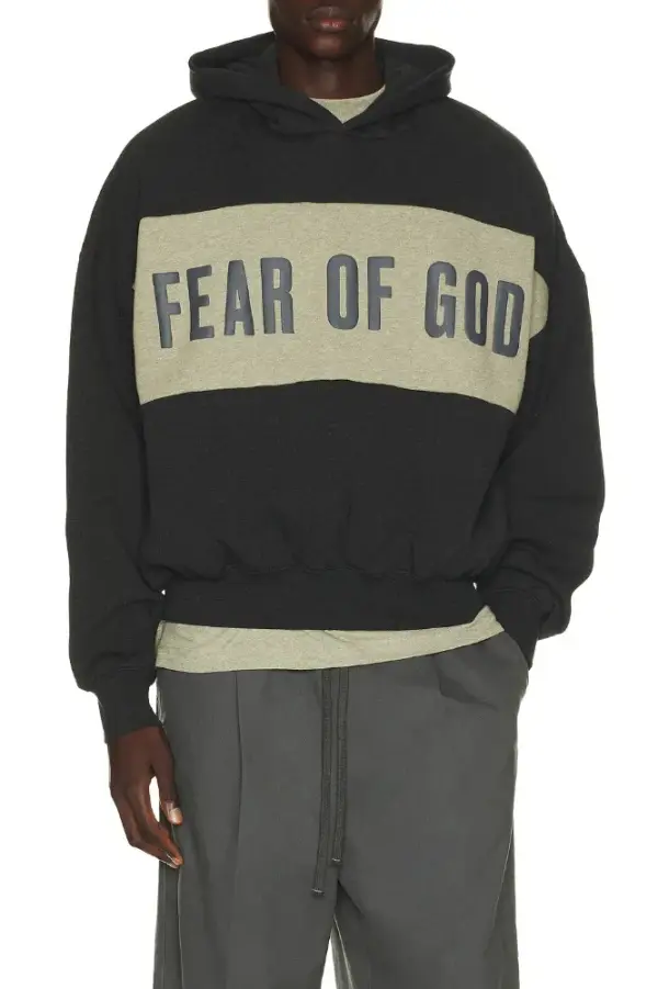 Fear of God ESSENTIALS Cropped Relaxed Panelled Hoodie in Iron Grey Heather & Seal Heather | REVOLVE