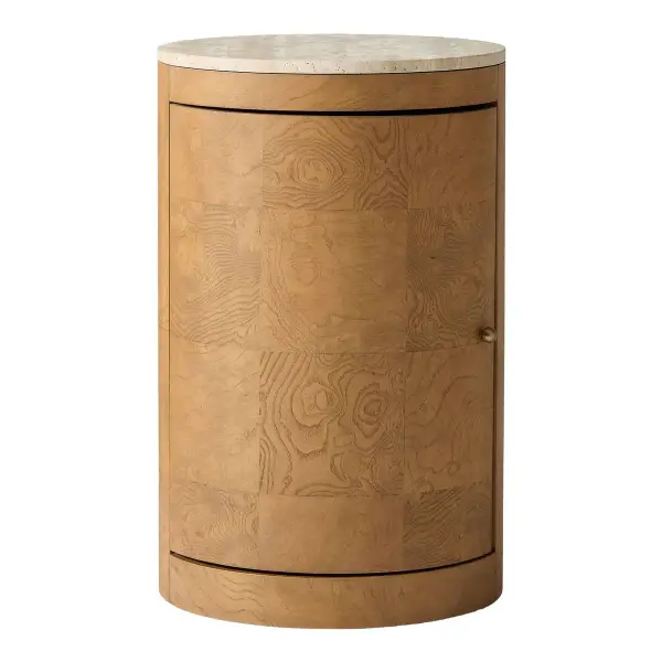 Beaux Travertine Burl Wood Nightstand