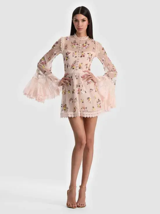 ALLEGRA EMBELLISHED LACE MINI GOWN