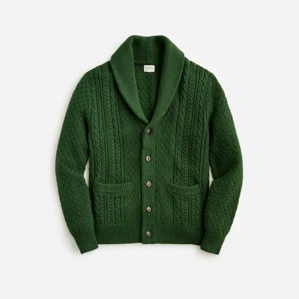 Heritage Cotton Cable Knit Shawl Collar Sweater
