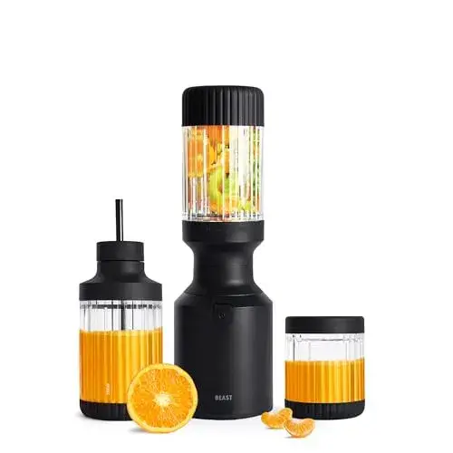 The Beast Mini Blender Plus | Mini Countertop Kitchen Blender | Blend Smoothies and Shakes, Dressings, Sauces, Dips | Extra Vessels, Straw Cap and Straws Included | 600W (Carbon Black)