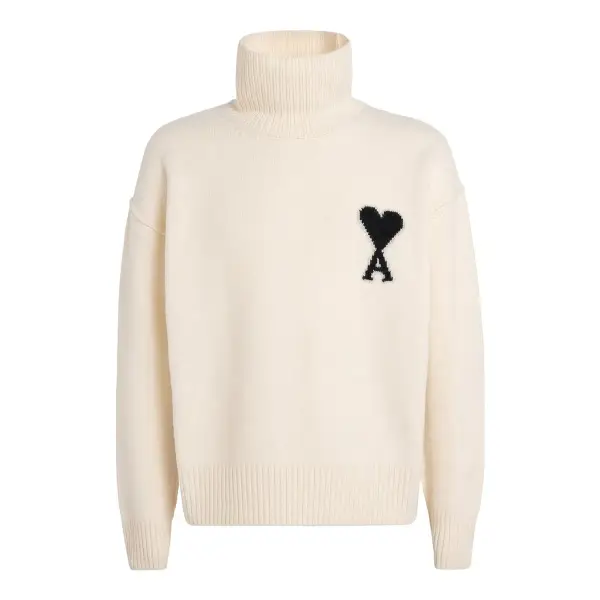 Wool Funnel Neck Sweater with Contrasted Ami De Coeur