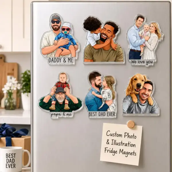 Personalized Portrait From Photo Dad And Kids Magnet: Custom Dad Photo Magnet, Fathers Day Gift For Dad, Gift For Husband, New Dad Gift
