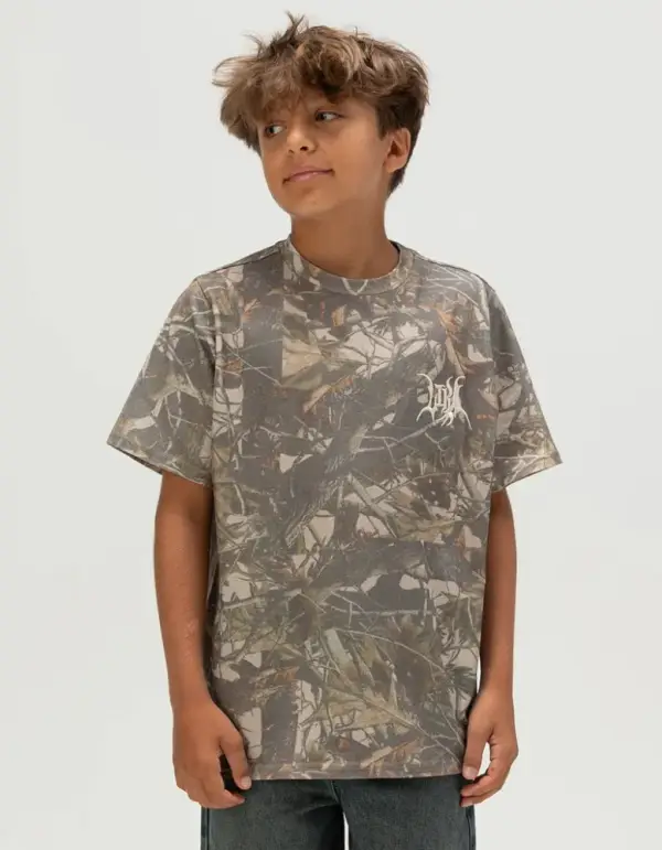 LIRA Woodland Camo Embroidered Boys Tee - CAMO