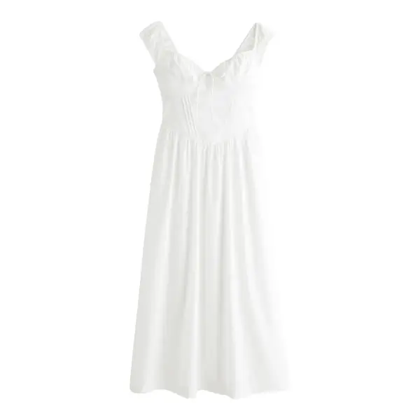 Bra-Free Cap Sleeve Dipped Waist Midi Dress