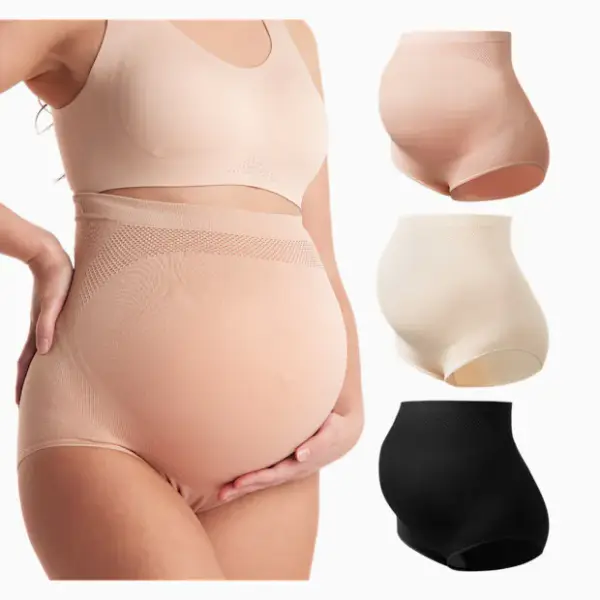 Momcozy High-Waisted Pregnancy Seamless Soft Belly Support Panties (3 Pack) - L