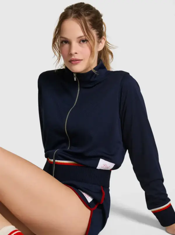 Mesh Cropped Mock-Neck Full-Zip Jacket