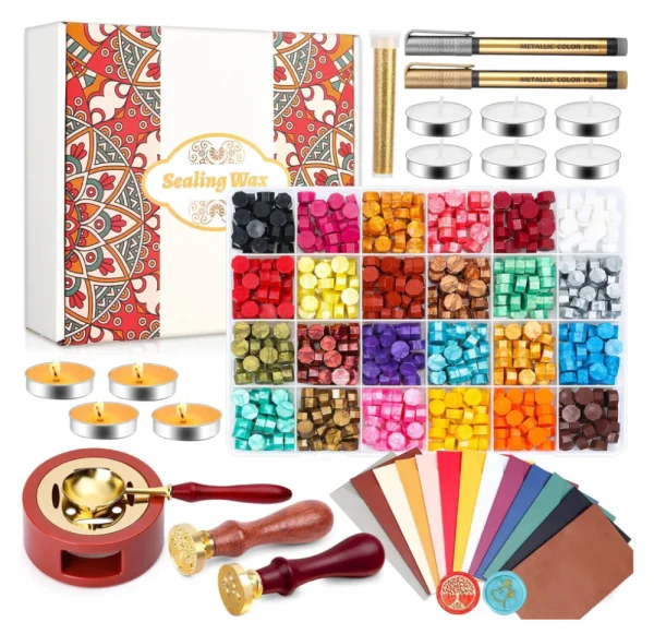 Paxcoo Sealing Wax Kit with Wax Seal Beads, Stamp, Warmer, Spoon, Envelopes for Letter Sealing