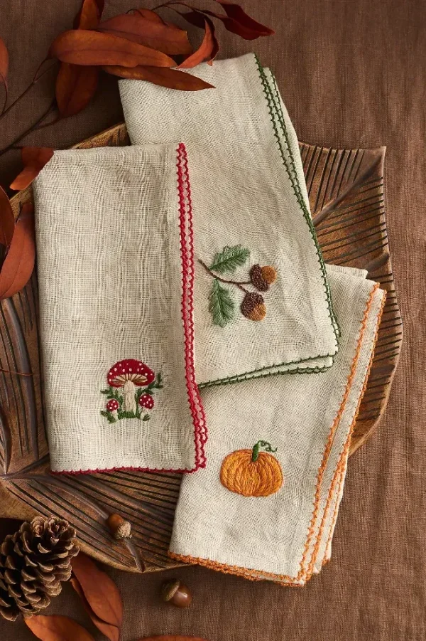 Autumn Icon Embroidered Napkins, Set of 2