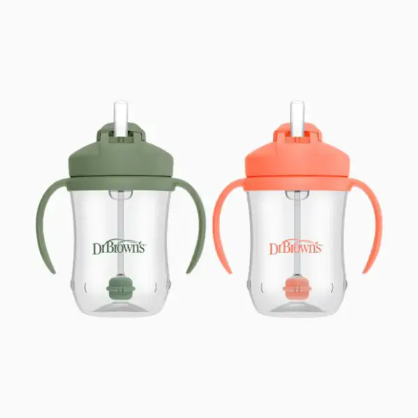 Dr. Brown's Baby's 1st STRAW Cup (2 Pack) - Coral & Olive Green, 9 Oz