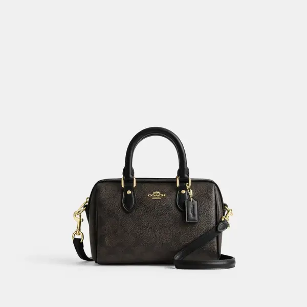 Coach Outlet Mini Rowan Crossbody Bag In Signature Canvas - Gold/walnut/black, Size: Small