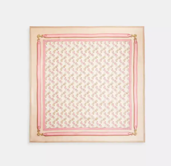 Horse And Carriage Strap Print Silk Square Scarf