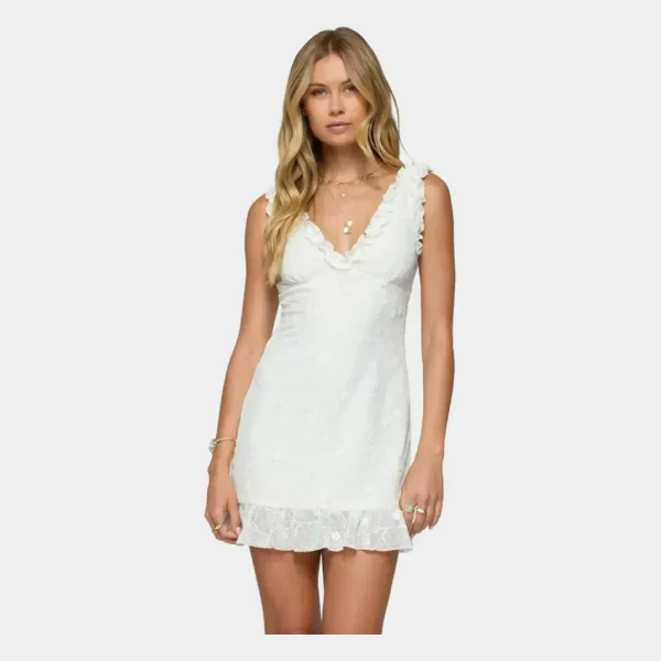 EDIKTED Shayla Ruffle Textured Mini Dress - WHITE