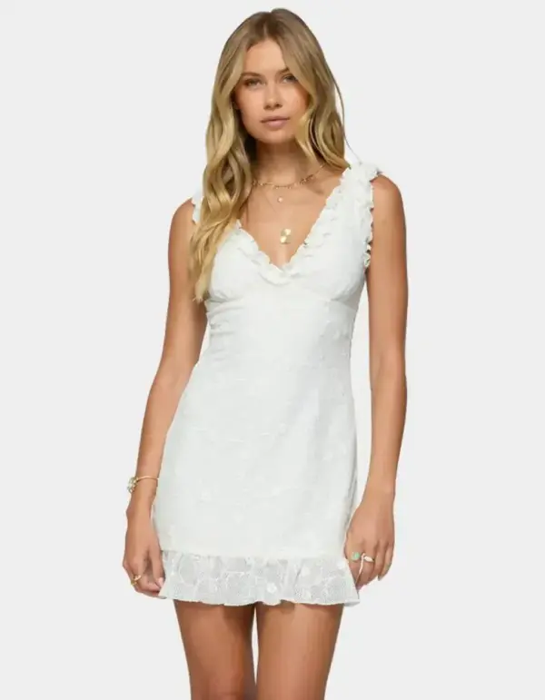 EDIKTED Shayla Ruffle Textured Mini Dress - WHITE