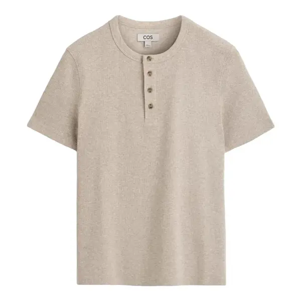 Slim-Fit Ribbed Henley T-Shirt