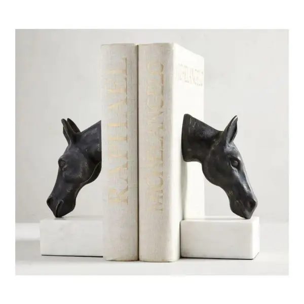 Bronze Horse & Marble Bookends