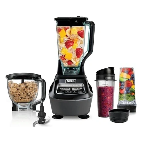 Ninja Kitchen System | All-in-One Food Processor & Blender for Smoothies | Includes Pitcher, (2) 16 oz. To-Go Cups & 8-Cup Bowl | Makes Salsa, Dough, Shakes, & Frozen Drinks | 1500W | Black | BL770