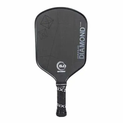 Six Zero Double Black Diamond Control Pickleball Paddle | Raw Carbon, Flared Design & Multiple Sizes (Black, 16mm Core)