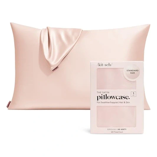 Kitsch Satin Pillowcase with Zipper for Hair & Skin - Softer Than Silk Pillow Cases, Smooth Cooling Satin Pillow Case, Wrinkle-Free, Machine Washable - Pillow Cases Standard Size (19x26) - Blush
