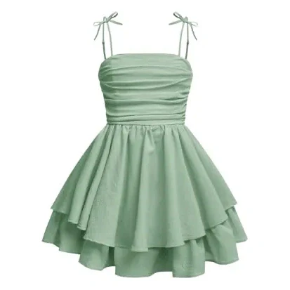 Tiered Ruffle Dress Ruched Smocked Flowy A Line Cami Dresses Mint Green 12Y