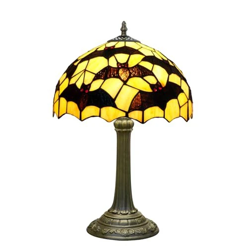 NUODITOS Tiffany Lamp Black Bat Style Stained Glass Table Lamp Vintage Bedroom Bedside Light for Home Dorm Office Art Craft Antique Decor Accent Aesthetic Nightstand Reading Light 12x12x19 Inches