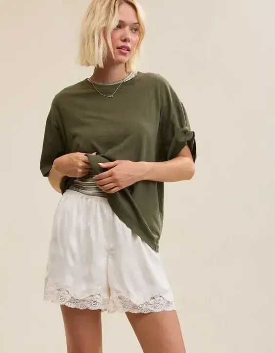 OVERSLEPT by Aerie Liquid Satin Lace Trim Short
