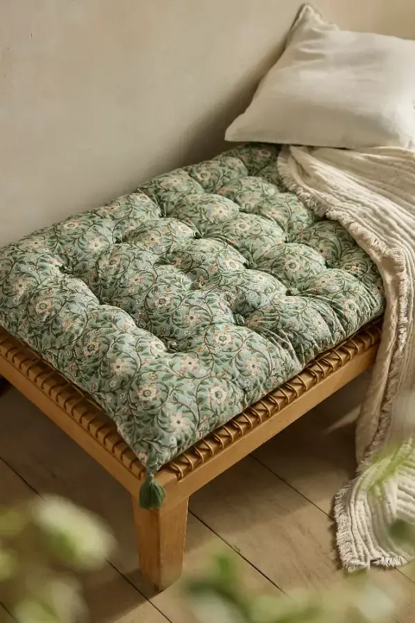 Tufted Cotton Floor Cushion, Garden Floral
