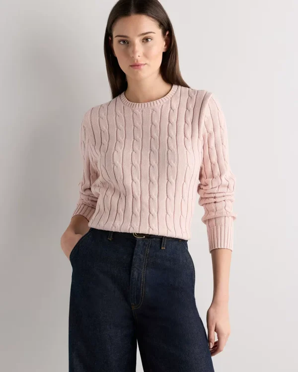 100% Organic Cotton Cable Crewneck Sweater in Ivory