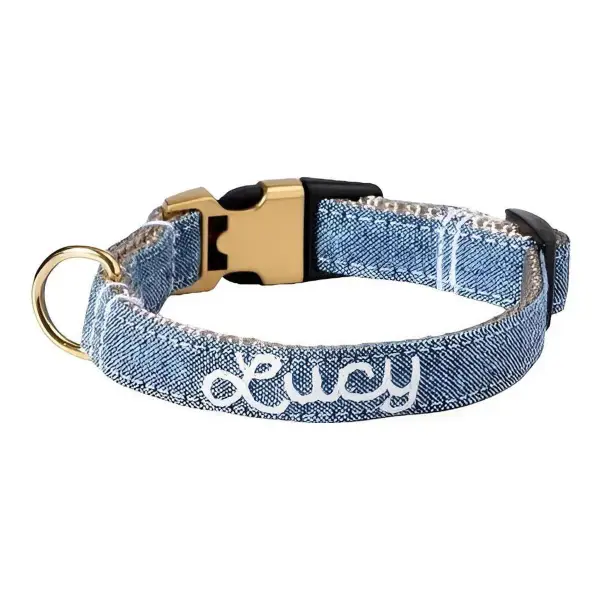 Hand Embroidered Linen Dog Collar