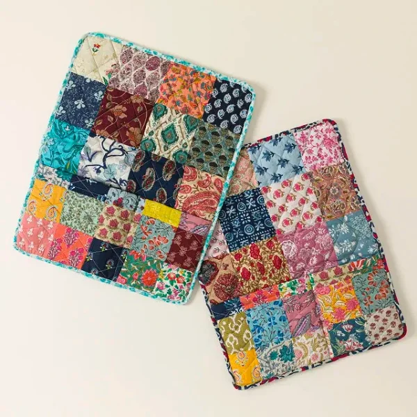 Re-purposed Quilted Sari Bedside Caddy